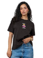 The Souled Store Inside Out: Fight Me Women and Girls Short Sleeves Round Neck Brown Embroidered Cotton Relaxed Fit T-Shirts