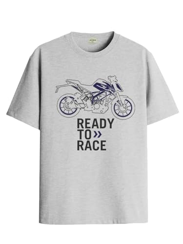 ADRO Men's Biker Design Printed 100% Cotton T-Shirt - Regular Fit, Printed T-Shirts for Men (RN24-KTM-GR_Grey_XL)