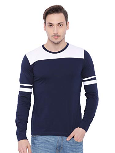 ADRO Men's Full Sleeve Cotton Color Block T-Shirts (FR2-4-TIP-NB-XL_Navy Blue3_XL)