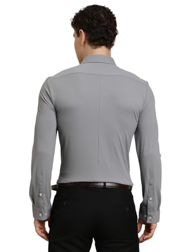 Turtle Men Charcoal Slim Fit Dobby Nylon Stretch Formal Shirt