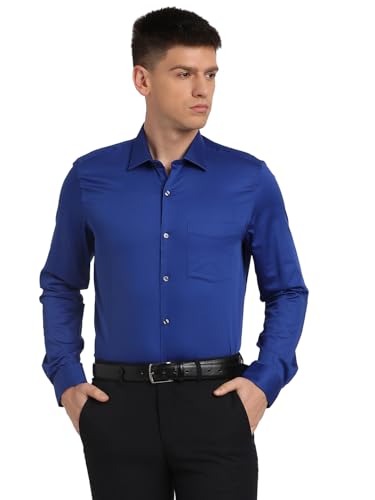 Turtle Men Pure Cotton Regular Fit Solid Blue Formal Shirt