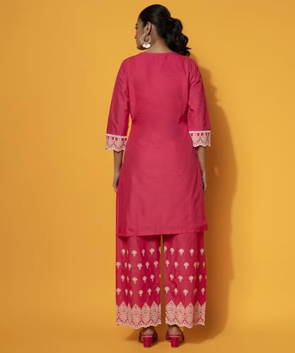 Libas WomenS Cotton Embroidered Co-Ords (27373_Pink
