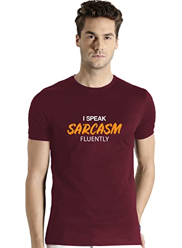 ADRO Men's I Speak Sarcasm Fluently Printed T-Shirt (RNR-M-SCM-MR_Maroon)