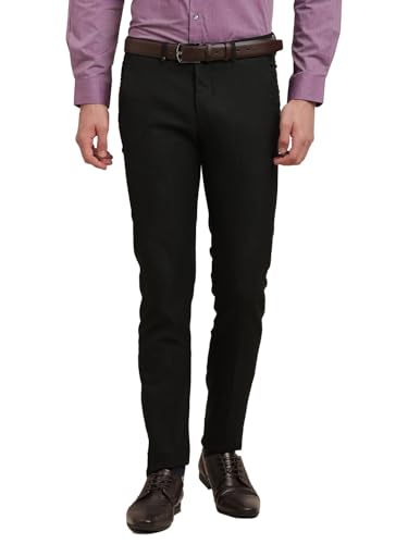 Turtle Men Poly Viscose Stretch Black Dobby Printed Ultra Slim Fit Formal Trouser
