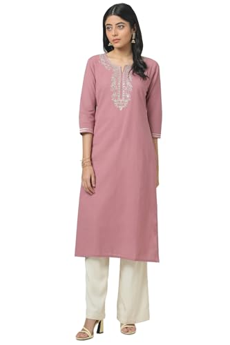 Soch Womens Cotton Flex Embroidered Regular Kurta (CWS5KU61072_Onion Pink