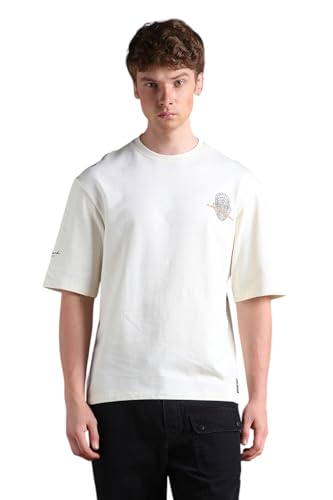 Hubberholme Men Printed Oversized Round Neck Half Sleeves Tshirts 33 Off-White