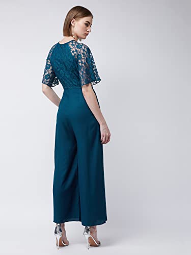 Miss Chase WomenS Round Neck Flared Sleeve Floral Raglan Regular Jumpsuit (Mcss23D79-02-83-02, Teal, Xs)