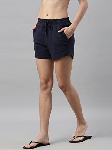 Enamor Essentials Womens Relaxed Fit Mid Rise 100% Cotton Mid-Thigh Length Shorts With Adjustable Waistband & Pockets - E078(E0