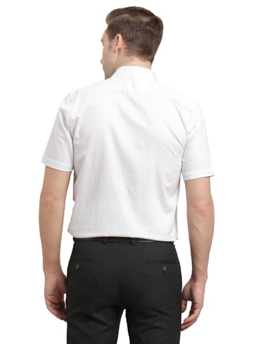 Turtle Men 100% Cotton Slim Fit White Digital Printed Half Sleeve Formal Shirt
