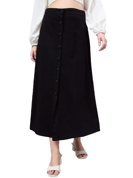 Style Quotient Women Black A-Line Maxi Denim Skirt