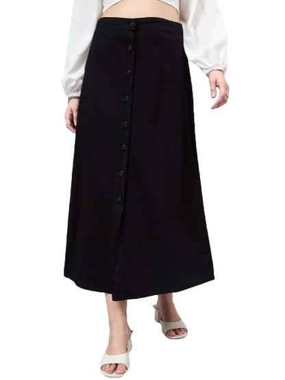 Style Quotient Women Black A-Line Maxi Denim Skirt