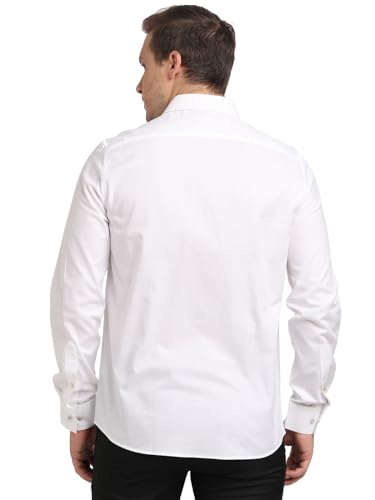 Turtle Men 100% Cotton Slim Fit White Dobby Print Party Shirt