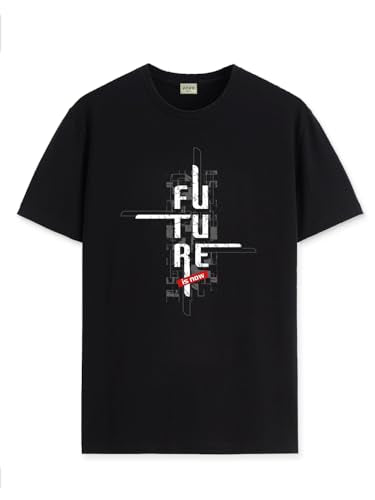 ADRO Men's Graphic Printed 100% Cotton T-Shirt - Regular Fit, Printed T-Shirts for Men (RN24-FTR-BL_Black_XL)