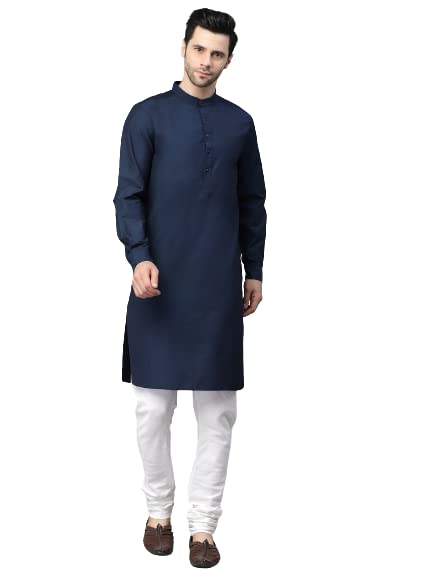 Solid Kurta with Mandarin Collar, Long, Regular Sleeves, Pathani Shape with Regular Style, Knee Length with Curved Hem. Pair it with White Churidar and tan mojri to Elevate The Look