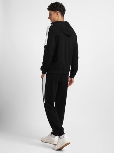 Nobero MenS Black Hooded Zipper Co-Ord Set With Joggers