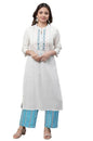 Aurelia WomenS White Thread Work Cotton Blend Straight Kurta And Palazzo Set (Size: M)-Vcstb2A-10081