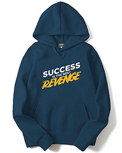 ADRO Men's Cotton Neck Hooded Sweatshirt (H21-M-REV-SB_Teal_XL)