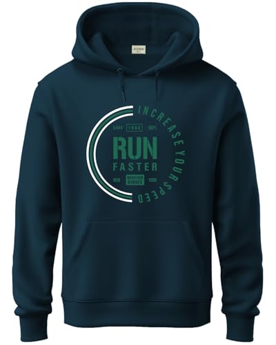 ADRO Men's Cotton Neck Hooded Sweatshirt (H24-FAST-SB_Teal