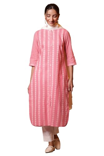 Aurelia Women Striped Cotton Blend Straight Kurta_24FEA14845_XS Pink