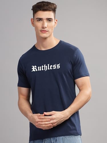 ADRO Mens Printed T Shirt - Premium Cotton Graphic Printed Tshirt - Navy Blue T-Shirt - RN24-RUTH-NB