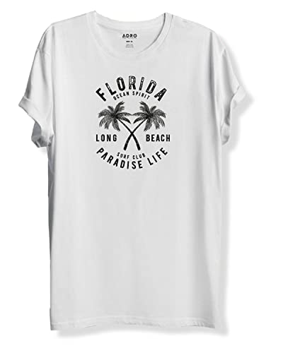 ADRO Florida Paradise Life Mens Printed T-Shirt (XL, White)