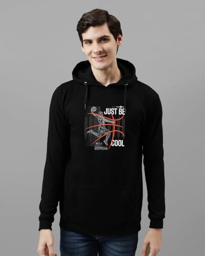 ADRO Men's Printed Hoodie, Cotton, Size 30, Black, Model H24-BCL-BL