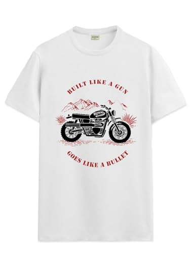 ADRO Men's Royal Bike Design Printed 100% Cotton T-Shirt - Regular Fit, Printed T-Shirts for Men (RN24-RYL-WH_White_XL)