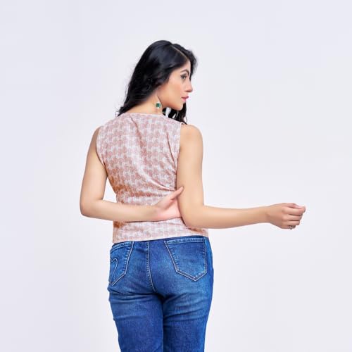 OM SAI LATEST CREATION Womens Floral Regular Fit Top (W2004_Beige