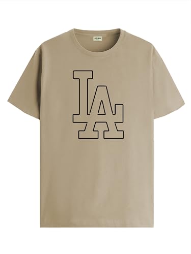ADRO Mens Printed T Shirt - Premium Cotton Graphic Printed Tshirt - Beige T-Shirt - RN24-LA-BE-XL