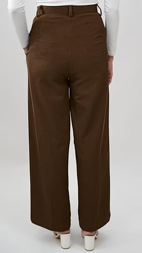 Greciilooks High Waist Cotton Trousers For Women  Flared Parachute Pants With Side Pockets | Casual Travel Cargo Pants Dark Brow