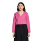 Fabindia Women Cotton Linen Pink Solid V-Neck Slim Fit Top