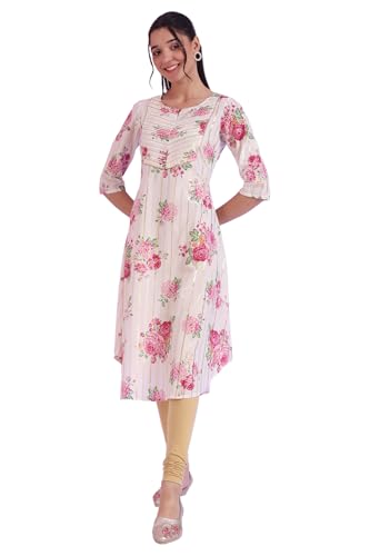 Aurelia Women's White Printed Cotton Blend A-Line Kurta