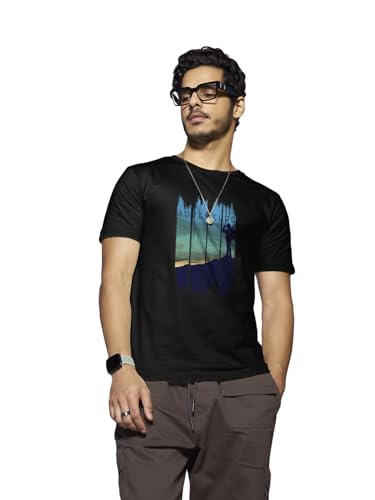 Bewakoof MenS Printed Regular Fit Half Sleeve Round Neck Cotton T-Shirt Black