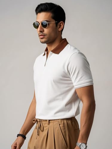 Mens Premium Cotton Polo T-Shirt | 220 GSM Soft Fabric | Casual Stylish Look | Zipper Polo Design Snow White Polo T Shirt | Polo