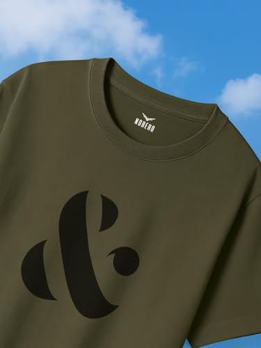 Nobero MenS Cotton Letter Print Oversized Fit T-Shirt (1M-Twrt-C0641-Og_Olive Green