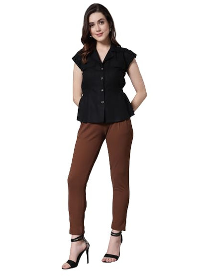 Style Quotient Women Solid Black Viscose Rayon Formal Shirt
