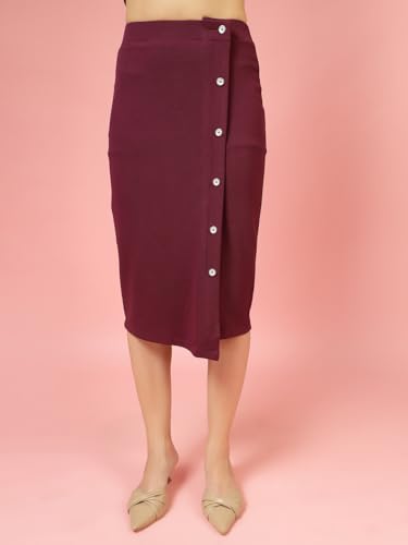 OOMPH! Lycra Pencil Skirt for Women Purple - msk110