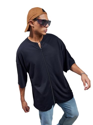 Bewakoof Heavy Duty 1.0 Mens Solid Oversized T-Shirt_580055_Black_L