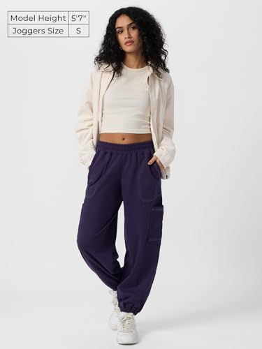 The Souled Store Petunia Women and Girls Pull On Solid Polyester Blend Baggy Fit Cargo Joggers