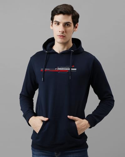 ADRO Men's Printed Hoodie, Cotton, Size 48, Navy Blue, Model H24-RAC-NB