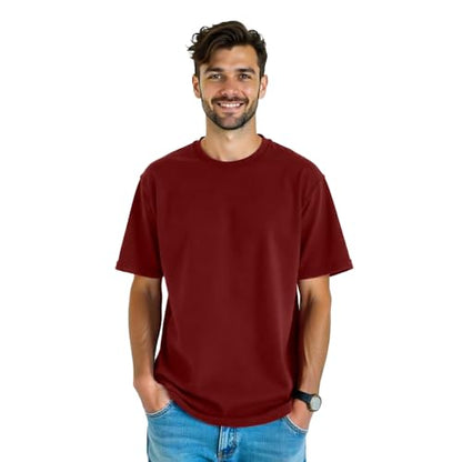 Nobero MenS Solid Oversized Fit T-Shirt (1M-Twts-R0039_Maroon