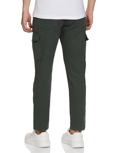 The Indian Garage Co Men Slim Fit Solid Mid-Rise Cargos Teal Green