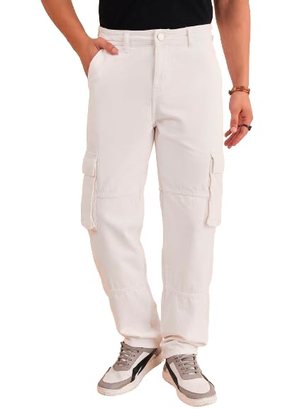 Style Quotient Men White Relaxed Fit Mid Rise Cargos