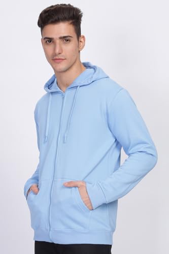 ADRO Men's Cotton Neck Hooded Sweatshirt (ZH24-PLN-SK_Sky Blue