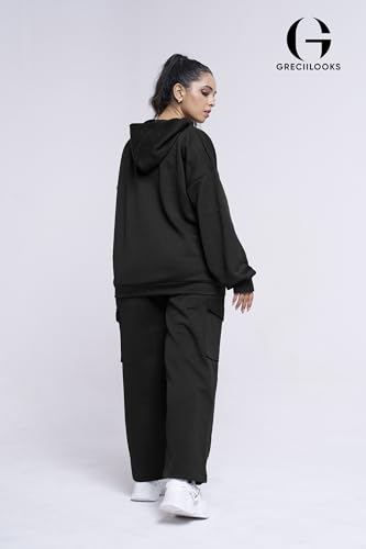 GRECIILOOKS Cotton Regular Woolen Co Ord Hoodie Set for Women Winter Wear | Full Sleeve (GL-W2067&TR1035_Black