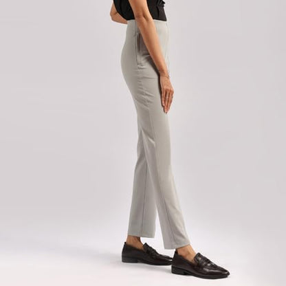 BlissClub Women Ultimate Straight Pants -Tall| Pintuck Design | No-Dig Waistband | Trousers for Women | 2 Zippered Pockets