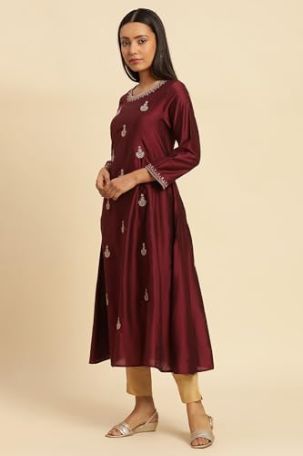 W for Woman Women's Viscose Solid Regular Kurta (23AUSTW11126-701885)