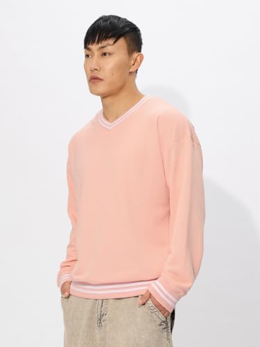 The Souled Store Nude Pink Men and Boys Long Sleeves Round Neck Cotton Blend Oversized Sweatshirts