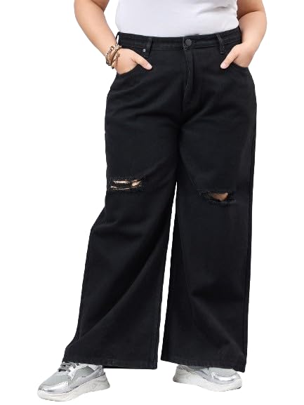Style Quotient Women Plus Size Black Wide Leg High Rise Jeans