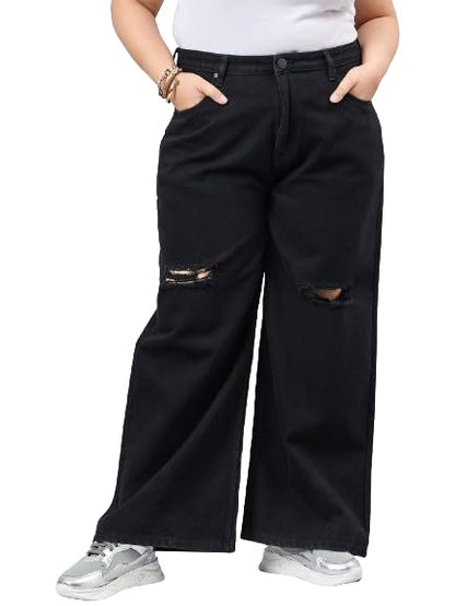Style Quotient Women Plus Size Black Wide Leg High Rise Jeans